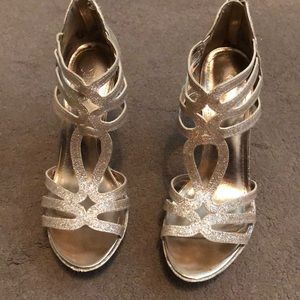 Gold glitter high heel strap sandals